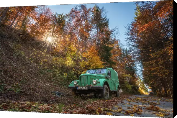 Abandoned truck on forest road, Rhodope Mountains, Bulgaria