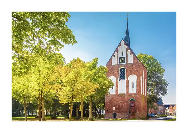 Early Gothic bell tower of the Ludgeri Church on the market square in Norden, East Frisia, Lower Saxony, Germany