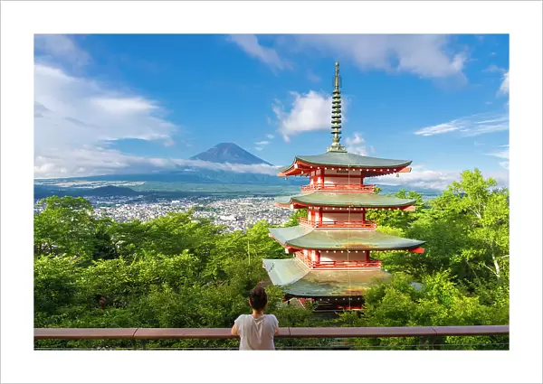 Mt. Fuji and Chureito Pagoda, Fujiyoshida, Yamanashi Prefecture, Japan. Summer