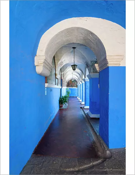 Blue corridor at Monastery of Santa Catalina de Siena, UNESCO, Arequipa, Arequipa Province, Arequipa Region, Peru