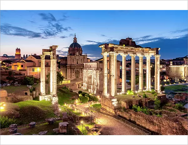 Imperial Roman Forums at dusk, Rome, Italy