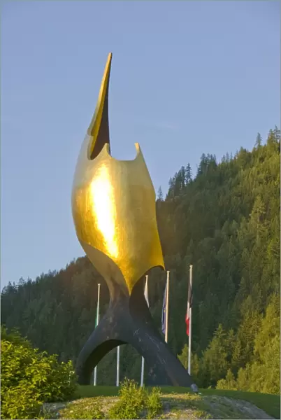 The flame sculpture outside the Mont Blanc tunnel above Chamonix France