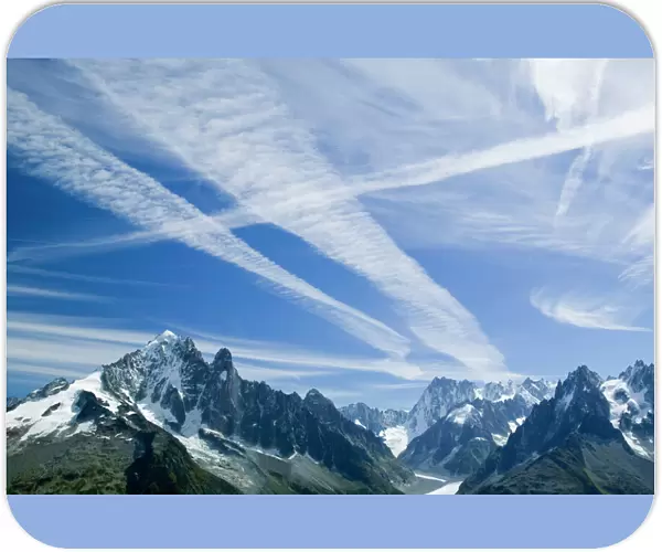 Airplane vapour trails over the Mer du glace Chamonix France Cause and affect As planes continue to pump out huge quatities of greenhouse gases Chamonixs glaciers are melting
