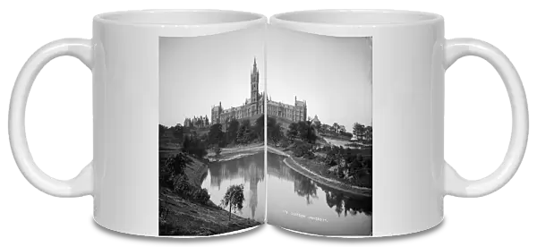 View of the University of Glasgow across the river Kelvin. Date: c1900