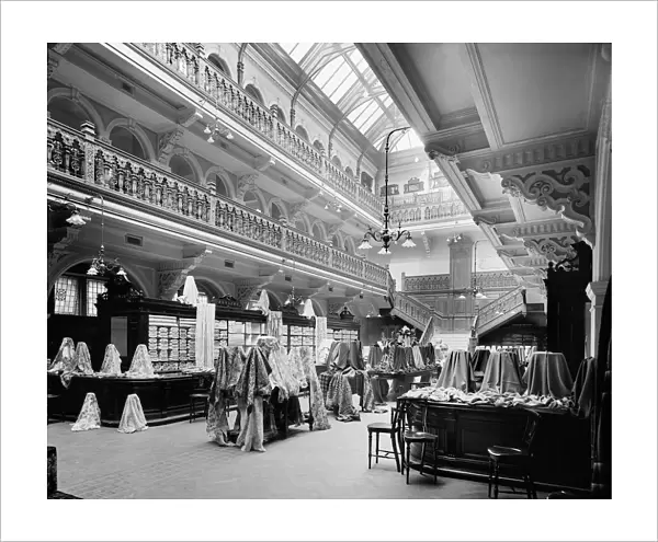 View of the fabrics hall in Jenners Department Store, Princes Street, Edinburgh