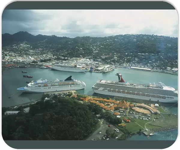 20017710. WEST INDIES St Lucia Castries View over town and Port Castries with cruise ships