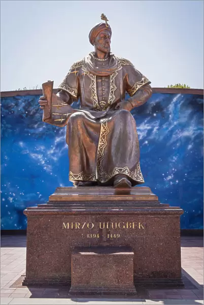 Ulugh Beg, also known as Mirzo Ulugbek, statue, at Ulugh Beg Observatory, Samarkand