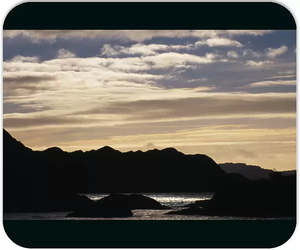 Scotland, Highlands, Loch Nan Uamh, View over Loch Nan Uamh in evening light towards Arisaig