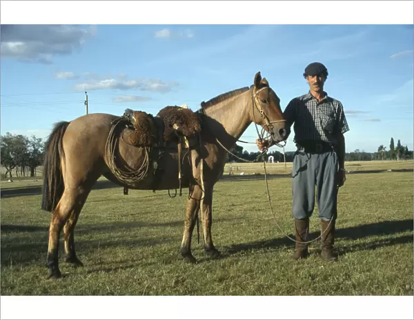 20047753. URUGUAY Farming Gaucho holding horse