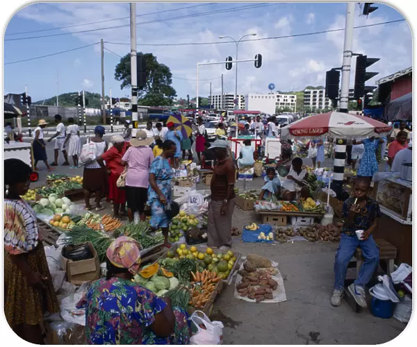 10022074. WEST INDIES St Lucia Castries Fruit and vegetable street market