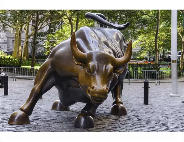 USA, New York, Manhattan, The Charging Bull sculpture near Wall Street Stock Exchange