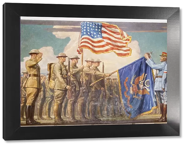 Military painting of the 104th US Infantry on a wall, Massachusetts State House