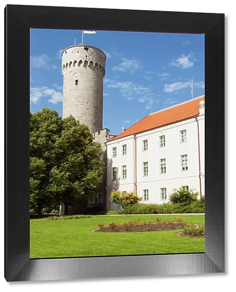 Estonia, Tallinn, Pikk Hermann Tower, part of Toompea Castle, and Estonian Parliament building