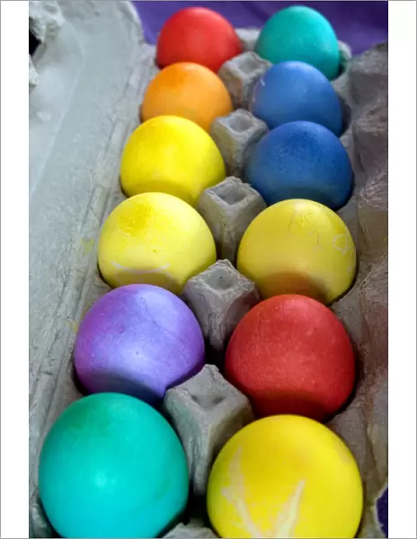 20061853. USA Minnesota St Paul A dozen dyed Easter eggs in a carton