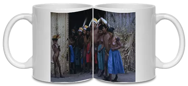 20079824. COLOMBIA Vaupes Region Tukano Tribe Men and women emerge