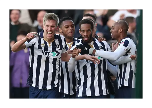 Millwall's Shaun Cummings Celebrates Opening Goal vs Leicester City in Emirates FA Cup Fifth Round