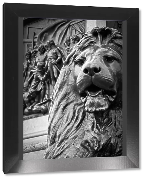 UK, England, London, Trafalgar Square, Nelsons Column, Lions by Edwin Landseer