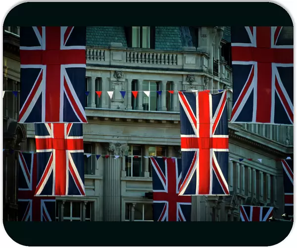 UK. London. Regent Street. Union Jack decorations for Royal Wedding