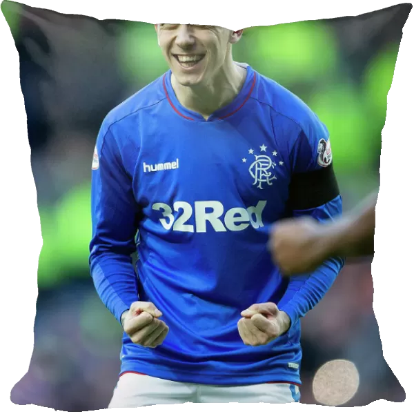 Rangers Ryan Jack: Celebrating Full-Time Victory Against Celtic in the Scottish Premiership at Ibrox Stadium (Scottish Cup Champions 2003)
