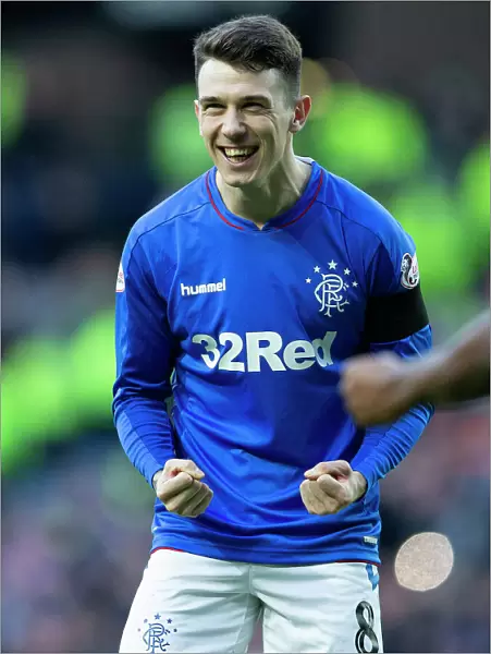 Rangers Ryan Jack: Celebrating Full-Time Victory Against Celtic in the Scottish Premiership at Ibrox Stadium (Scottish Cup Champions 2003)