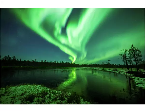 Aurora Borealis is seen over the sky near Rovaniemi in Lapland
