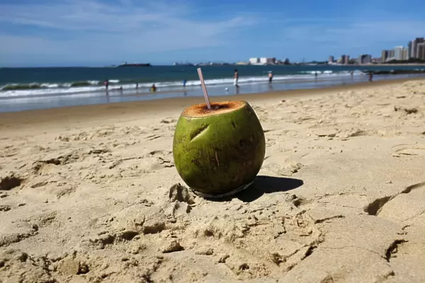 A coconut is pictured at a beach in Fortaleza