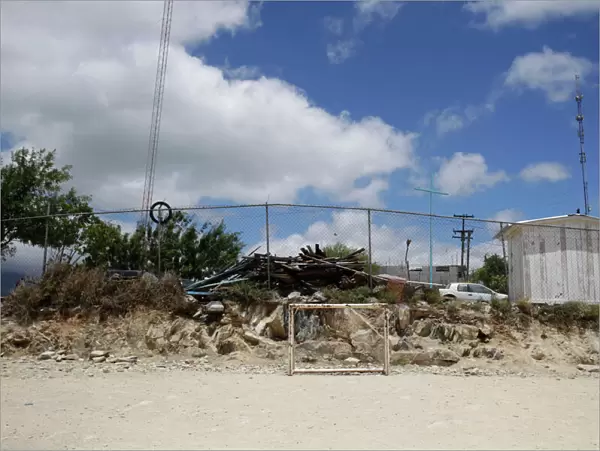 A goalpost stands in the Independencia neighbourhood of Monterrey