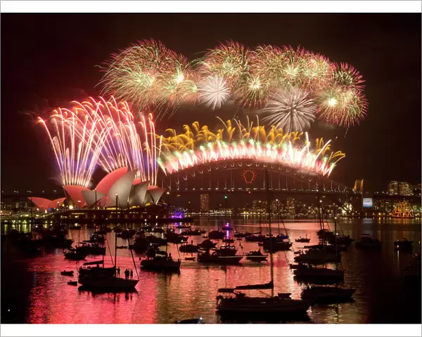 Fireworks light up the Sydney Harbour Bridge during the annual fireworks display