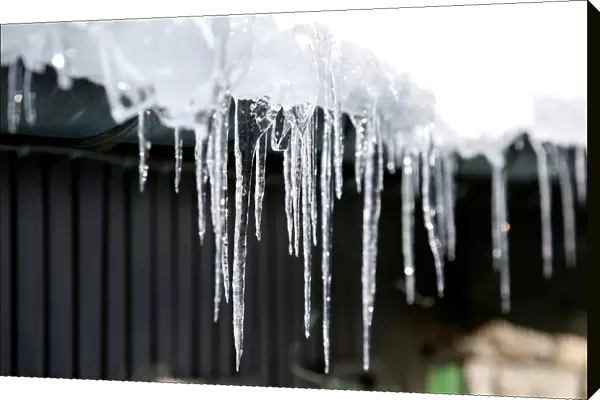 Icicles are seen on a roof in Grainau
