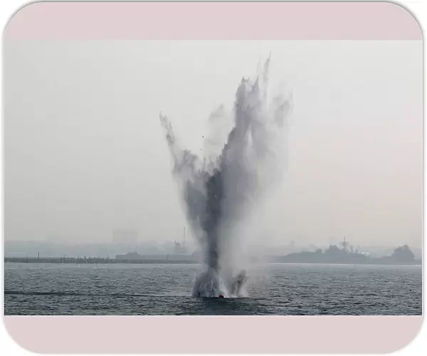 A training naval mine blasts during a military drill in Kaohsiungs Zuoying naval base