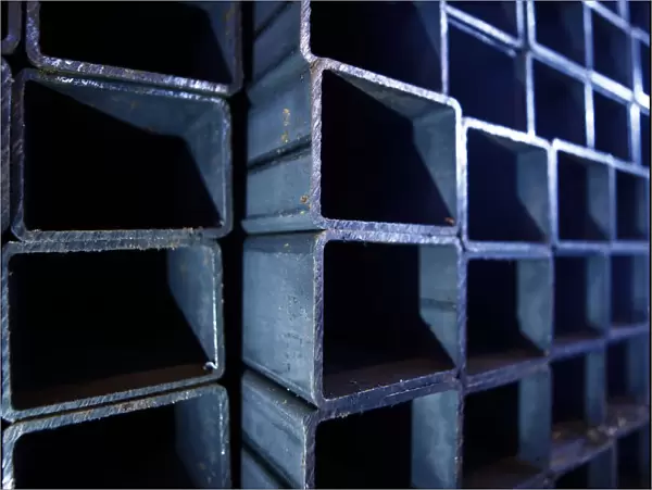 Steel profile pipes are pictured at the Ariel Metal steel trader warehouse in Podolsk