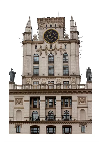 The clock tower is pictured in Minsk