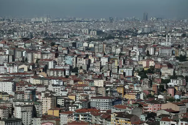 Residential housing stretches to the horizon of Istanbuls skyline in Turkey