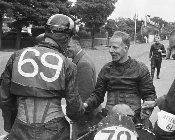 Ted Frend (AJS) & Peter Goodman 1947 Senior TT