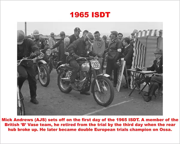 1965 ISDT. Mick Andrews (A.J.S) sets off on the first day of the 1965 ISDT