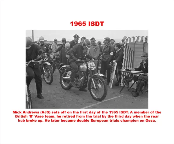 1965 ISDT. Mick Andrews (A.J.S) sets off on the first day of the 1965 ISDT