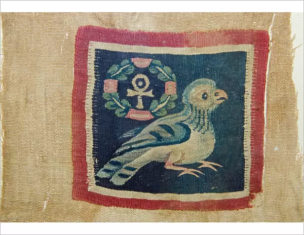 Textile panel depicting a bird with anhk-cross dating to 5-7th century AD from Akhmim