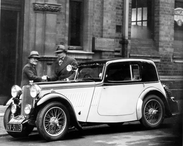1933 Singer 9 Sports Coupe. Monte Carlo Rally. W. E. Bullock of Singer with driver Stanley Barnes