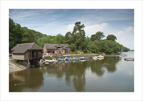 Boathouse and boats at edge of reservoir, created in 1797-1798 to supply water for West Midlands canal system