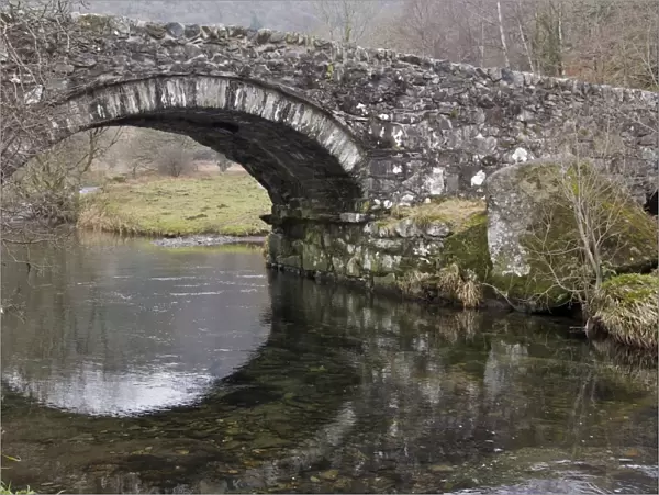 Stone bridge over river, Cwm Pennant, Snowdonia, Gwynedd, North Wales, february