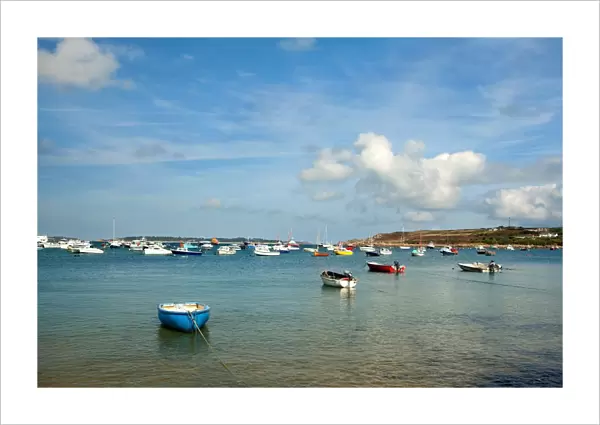 Fishing and pleasure boats moored in harbour, looking towards Tresco, Town Beach, Hugh Town, St
