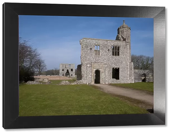 View of fortified manor house ruins, Baconsthorpe Castle, Norfolk, England, March