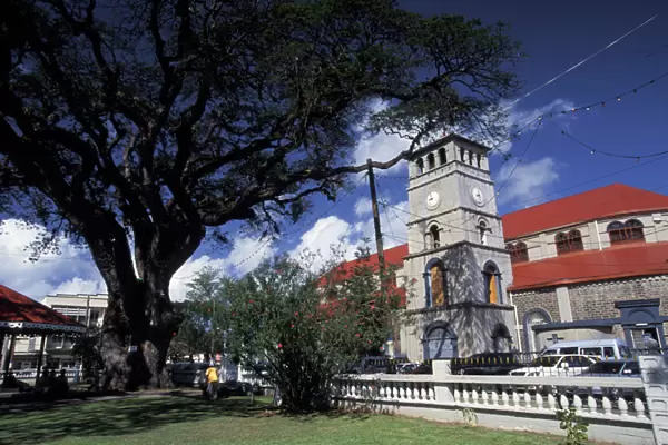 Caribbean, St. Lucia, Castries. Derek Walcott square and the Cathedral of the Immaculate