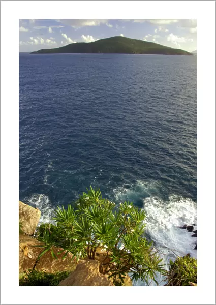 Caribbean, U. S. Virgin Islands, St. Thomas. View from the rocky shoreline of the