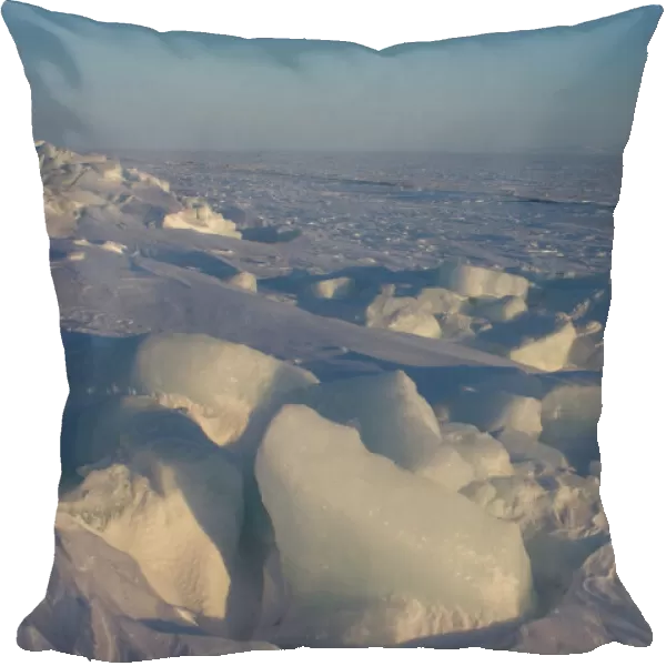 landscape of jumbled ice on the frozen Arctic ocean, off Herschel island and the