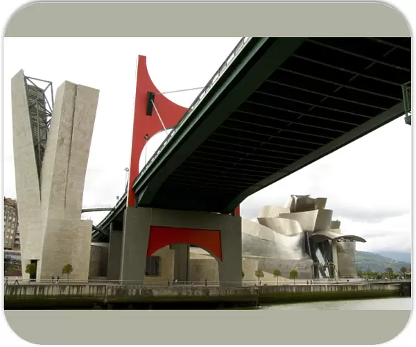 Spain, Bilbao. Guggenheim Museum along the Nervion river