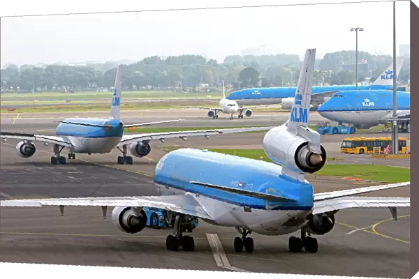KLM airplanes at the Schiphol Airport in Amsterdam, Netherlands