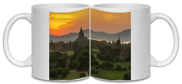 Myanmar. Bagan. Sunset over the temples of Bagan