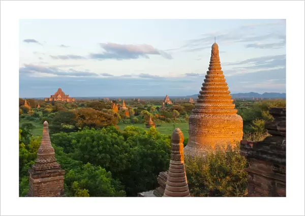 Ancient temples and pagodas at sunset, Bagan, Mandalay Region, Myanmar