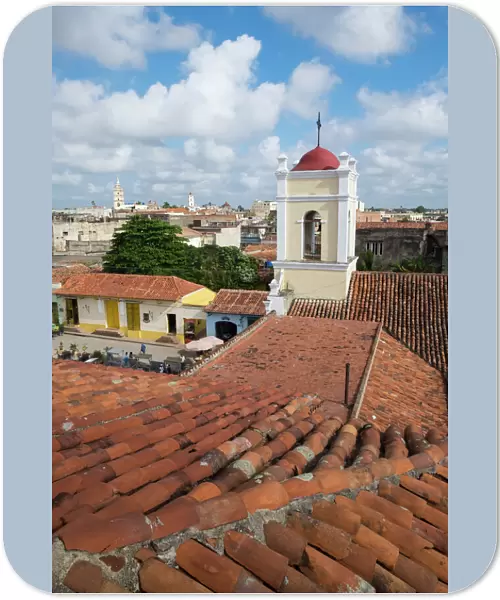 Cuba, Camaguey. Rooftop view of town from the historical center
